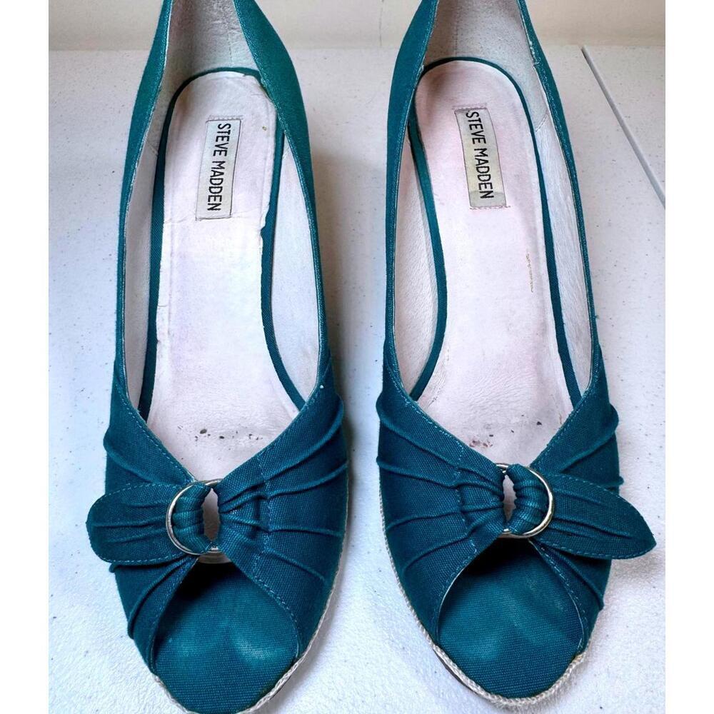 Steve Madden Teal Wedge Heels with Knotted Detail